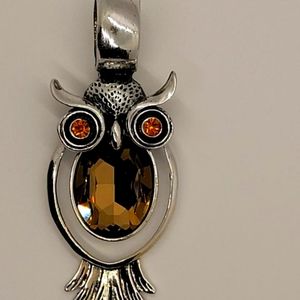 Owl Scarf Necklace Jewelry, with Gold Crystals and Silver Coloring